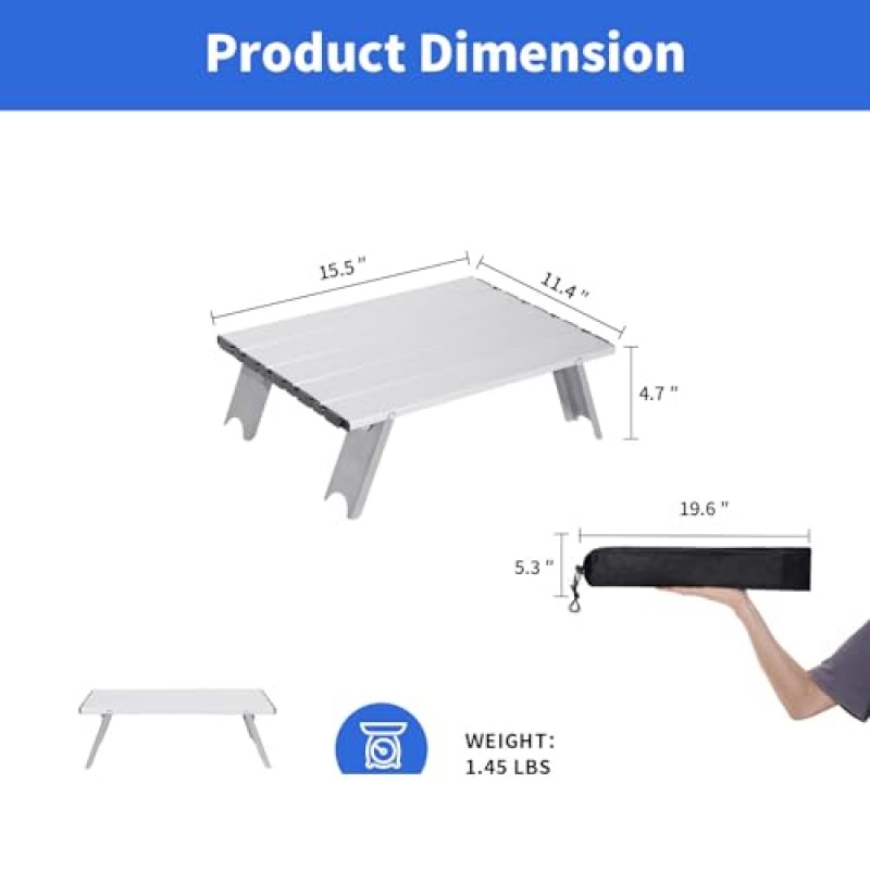 Moosinily 캠핑 테이블 소형 접이식 테이블 캐리 백이 포함된 알루미늄 미니 비치 테이블 야외 실내 해변 카드 놀이 여행 하이킹 실버용 휴대용 테이블 롤업
