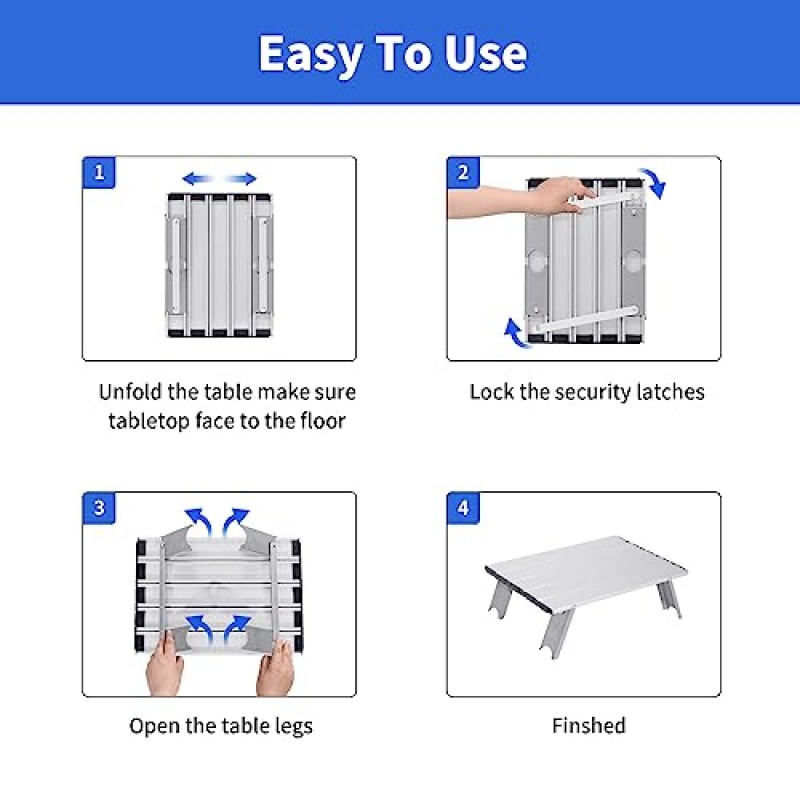 Moosinily 캠핑 테이블 소형 접이식 테이블 캐리 백이 포함된 알루미늄 미니 비치 테이블 야외 실내 해변 카드 놀이 여행 하이킹 실버용 휴대용 테이블 롤업