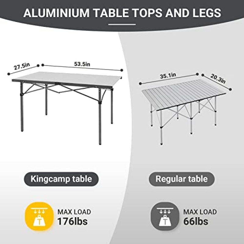 KingCamp 캠핑 테이블 접이식 휴대용 테이블 알루미늄은 실내 야외 피크닉 뒷마당, 53.5