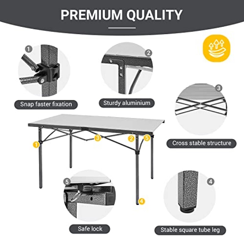 KingCamp 캠핑 테이블 접이식 휴대용 테이블 알루미늄은 실내 야외 피크닉 뒷마당, 53.5