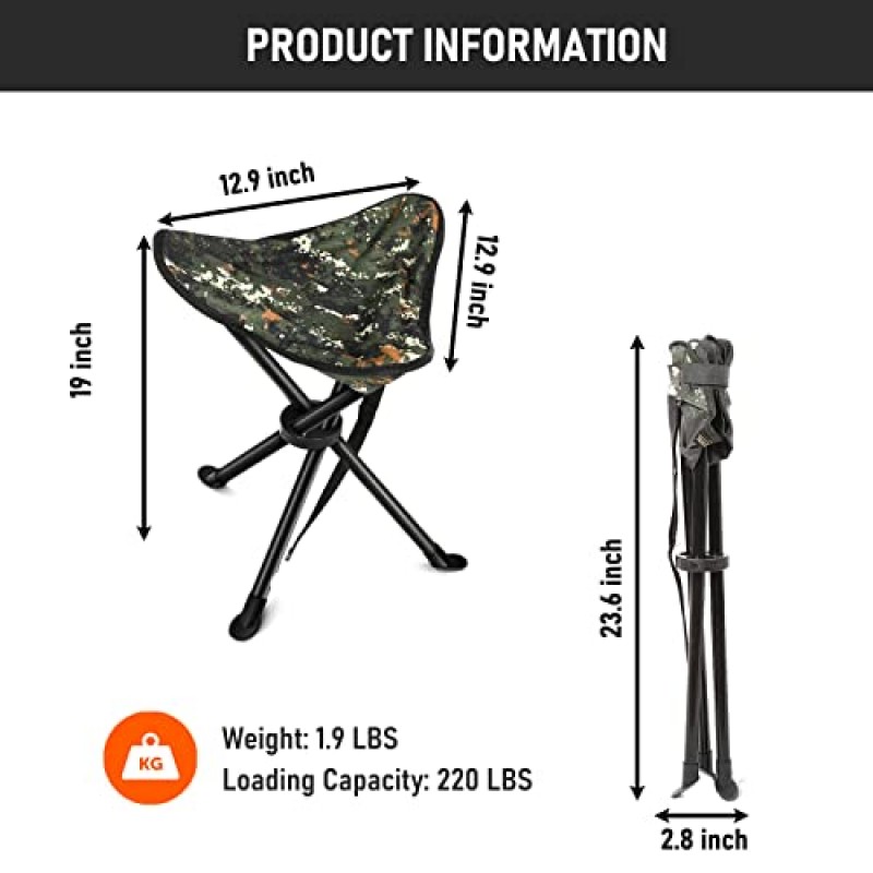 자연 캠핑 의자, 휴대용 3 다리 여행 의자, 야외 캠핑 걷기 사냥 하이킹 낚시를위한 접이식 삼각대 의자에 가입