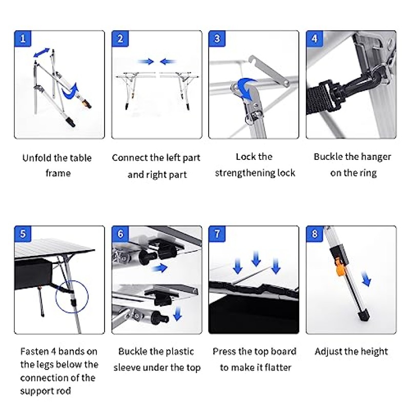 Moosinily 접이식 캠핑 테이블 3피트 조절 가능한 높이 롤업 탁상용 알루미늄 캠프 테이블 옥스퍼드 주최자 야외 피크닉 해변 요리 뒷마당 바베큐 실버를 위한 경량 휴대용 테이블