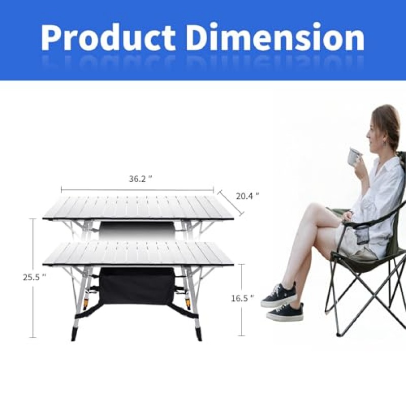 Moosinily 접이식 캠핑 테이블 3피트 조절 가능한 높이 롤업 탁상용 알루미늄 캠프 테이블 옥스퍼드 주최자 야외 피크닉 해변 요리 뒷마당 바베큐 실버를 위한 경량 휴대용 테이블