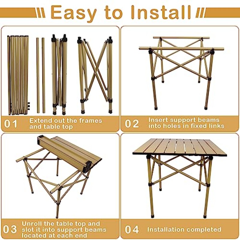 접이식 캠핑 테이블, 알루미늄 롤업 캠프 테이블, 야외 피크닉, 해변, 주방용 휴대용 가방이 포함된 내구성이 뛰어난 휴대용 테이블 21(L) x20(W) x20(H)