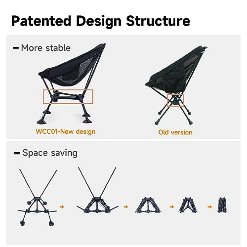 WildCall 2 높이 초경량 소형 캠핑 해변 접이식 의자(침몰 방지 대형 다리 포함)