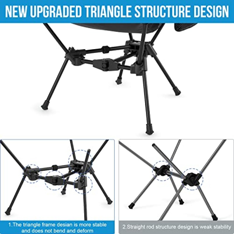 G4Free 접이식 캠핑 의자, 초경량 컴팩트 배낭 접이식 의자 잔디 의자 헤비 듀티 330lbs 사이드 포켓 ​​포함 야외 캠프 여행 해변 하이킹 블랙