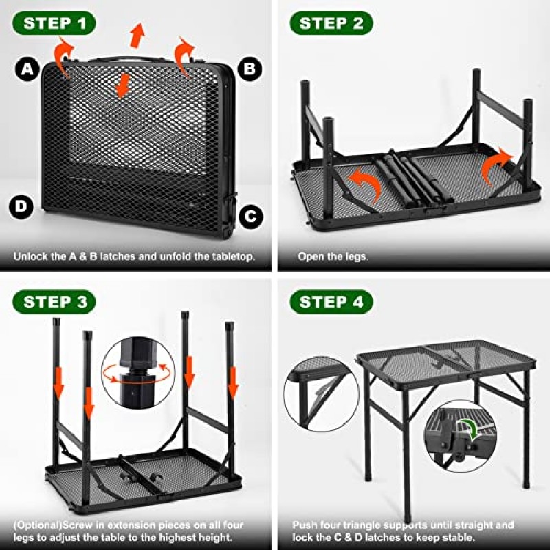 Odoland 캠핑 접이식 테이블, 휴대용 초경량 알루미늄 캠프 테이블, 캠프 주방, 해변, 피크닉, 뒷마당(23.6'×15.7'×22')을 위한 조절 가능한 높이 작은 야외 테이블