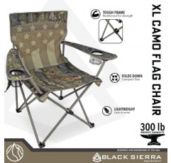 Black Sierra XL 애국적인 미국 미국 국기 캠핑 의자, 접이식 해변 의자, 접이식 야외 잔디 의자, 특대 강철 프레임 캠프 의자는 300lbs를 지원하고 미국 미국 국기 패턴이 있는 야외 의자