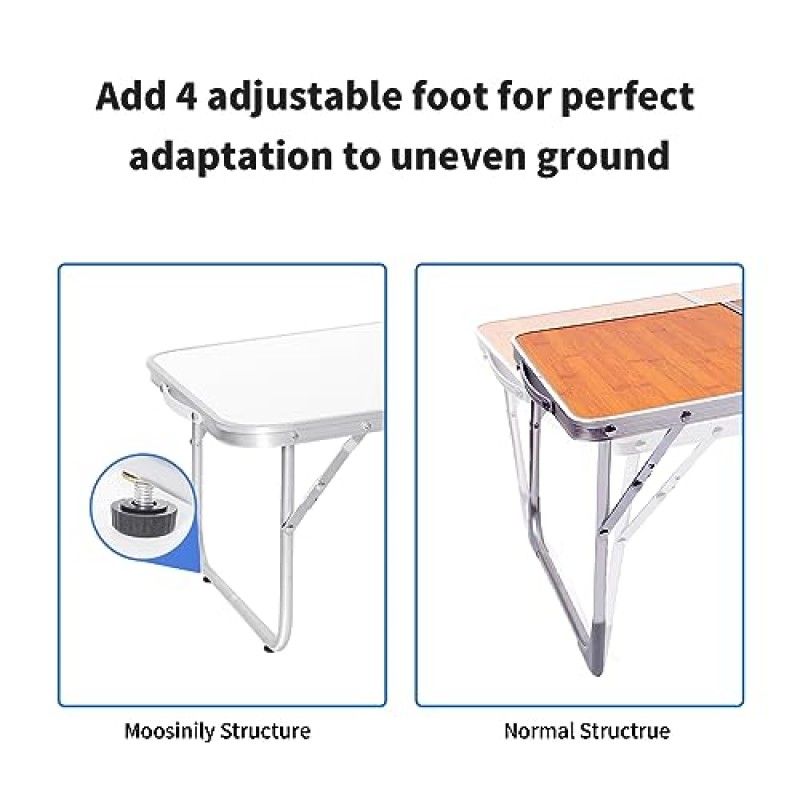 Moosinily 접이식 테이블 4피트 휴대용 피크닉 테이블 로우 비치 테이블 야외 실내 해변 여행용 그릴 바베큐 바베큐 화이트용 운반용 손잡이가 있는 접이식 경량 알루미늄 캠핑 테이블
