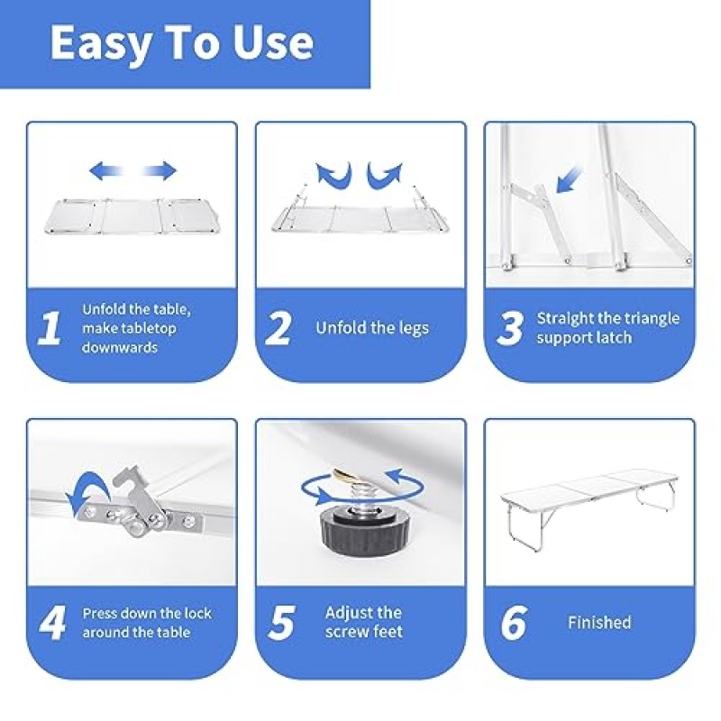Moosinily 접이식 테이블 4피트 휴대용 피크닉 테이블 로우 비치 테이블 야외 실내 해변 여행용 그릴 바베큐 바베큐 화이트용 운반용 손잡이가 있는 접이식 경량 알루미늄 캠핑 테이블