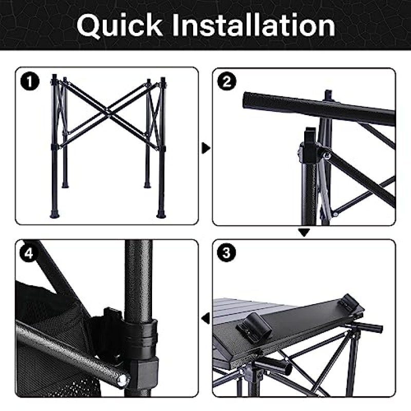 접이식 휴대용 피크닉 캠핑 테이블, 실내, 실외, 캠프, 해변, 파티, 바베큐를 위한 메쉬 보관 정리함 및 운반용 가방이 포함된 알루미늄 롤업 테이블