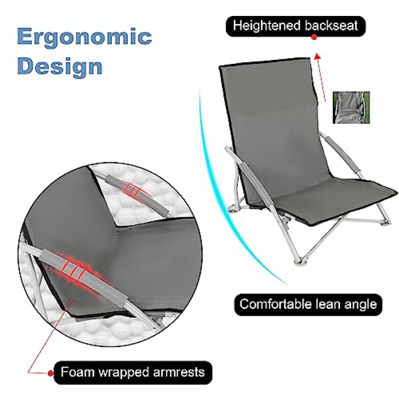 YSSOA 그레이 비치 캠핑 접이식 성인 휴대용 가방 포함︱야외 여행, 피크닉, 바비큐용 로우 프로파일, 경량, 휴대용 의자(컬러, 1팩