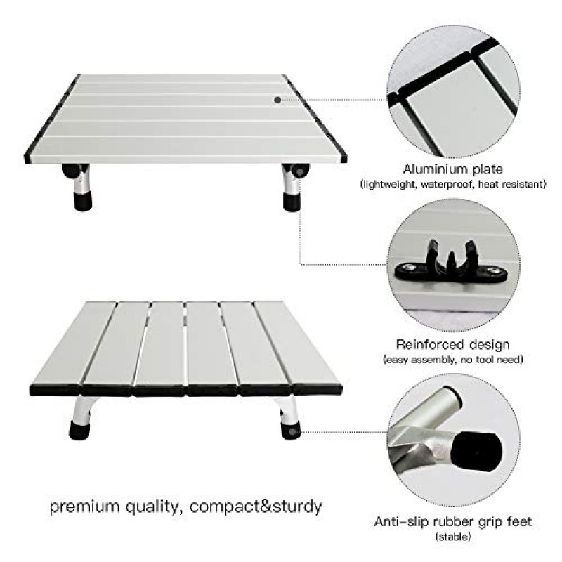 TIYASTUN 경량 알루미늄을 접는 소형 캠핑 테이블, 모래 접이식 해변 테이블, 캠프 테이블 야외, 캠핑, 피크닉, 하이킹, 배낭 여행을 위한 휴대용 접이식, 휴대용 피크닉 테이블
