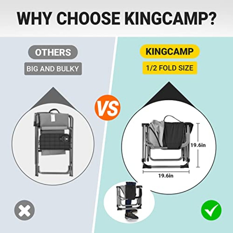 KingCamp 접이식 캠핑 의자, 외부 성인용 헤비 듀티 디렉터 시트, 야외 스포츠를 위한 사이드 테이블 통기성 메쉬 백 컴팩트 스타일이 있는 휴대용 잔디 의자