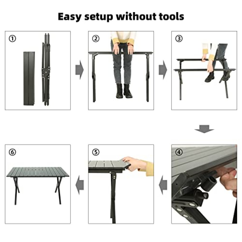 ROCK CLOUD 접이식 캠핑 테이블 알루미늄 휴대용 롤업 피크닉 테이블 4-6인 바베큐 뒷마당 파티오 파티, 34x24인치, 나뭇결