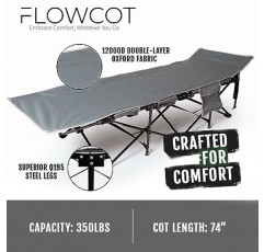 휴대용 가방과 사이드 포켓이 있는 FLOWCOT 접이식 캠핑 침대 - 성인용 휴대용 캠프 침대 - 성인용 수면 침대 헤비 듀티 - 실내, 실외, 해변, 바비큐, 하이킹, 사무실, 게스트 휴대용 침대