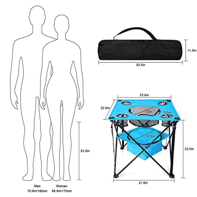 G4Free 캔버스 캠핑 테이블 야외, 피크닉, 해변, 바베큐, 요리, 축제, 실내, 사무실을 위한 4개의 음료 홀더 및 보관 가방이 있는 휴대용 뒷문 테이블