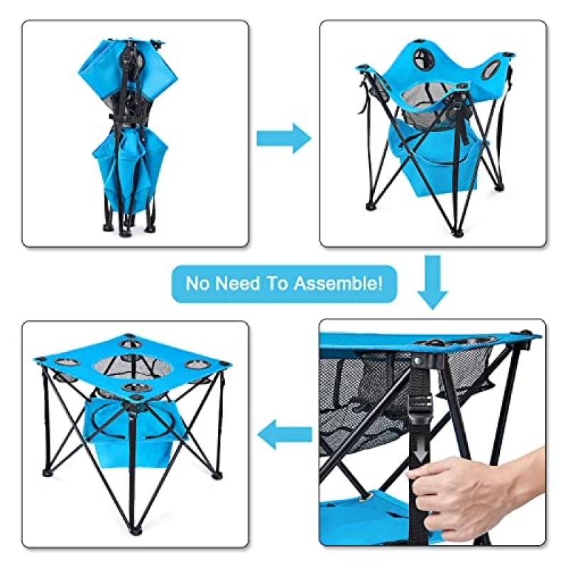 G4Free 캔버스 캠핑 테이블 야외, 피크닉, 해변, 바베큐, 요리, 축제, 실내, 사무실을 위한 4개의 음료 홀더 및 보관 가방이 있는 휴대용 뒷문 테이블