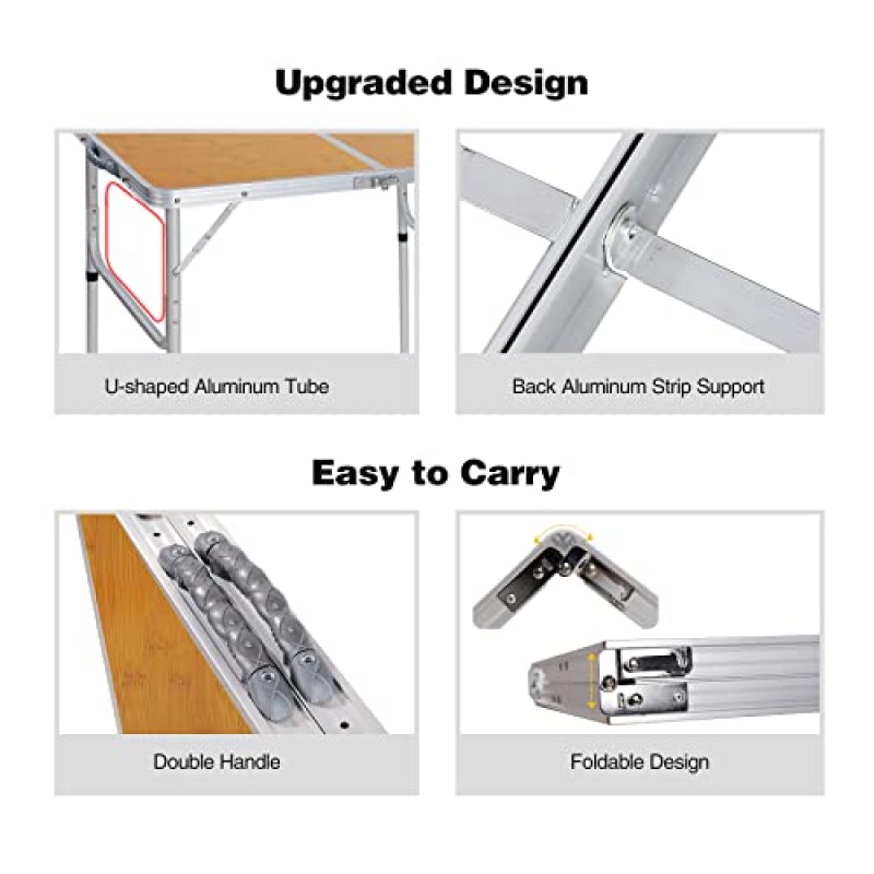 Varbucamp 35'x24' 접이식 캠핑 테이블, 피크닉 요리 해변용 휴대용 조절 가능한 높이 알루미늄 야외 접이식 테이블, 2 높이