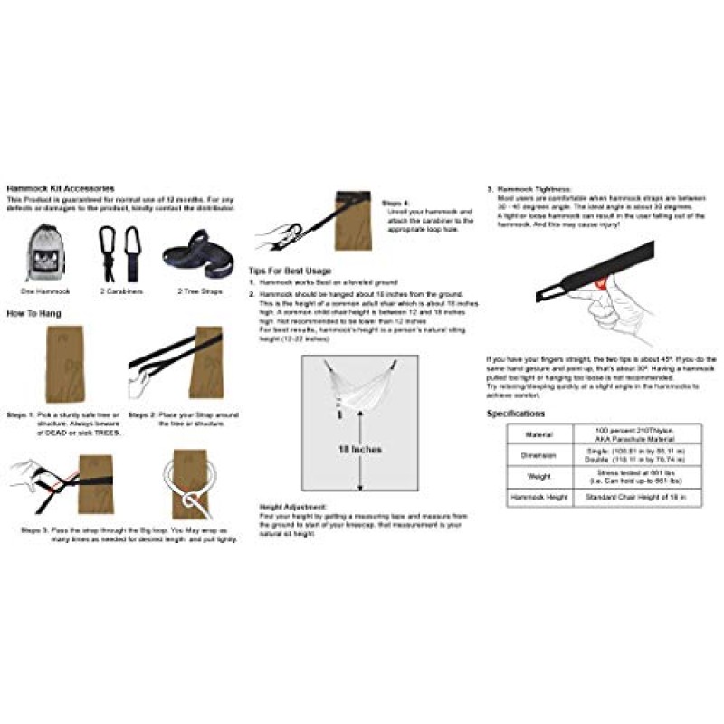 Better Outdoor Supply 캠핑 해먹 - 휴대용 해먹 싱글 또는 더블 캠핑 액세서리(트리 스트랩 포함) 실내 또는 실외 사용/공간 절약 디자인 - 소규모 가족 기업