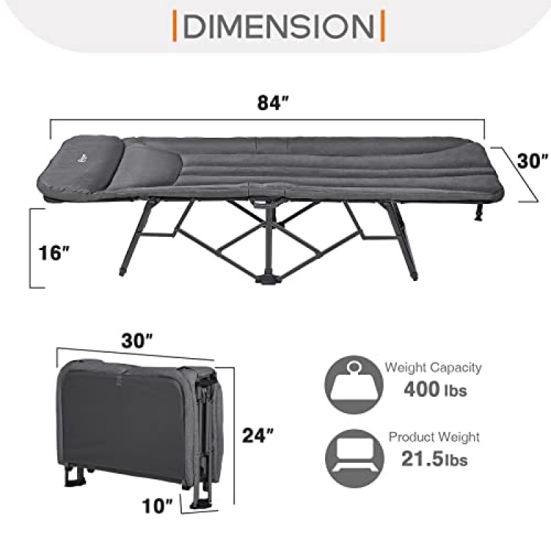 PORTAL 5위치 성인용 휴대용 접이식 캠핑 침대 XL 와이드 하프 퀸(부드러운 패딩 쿠션 포함) 수면용 침대 침대 실내 야외 여행을 위한 조정 가능한 안락 의자 400lbs 헤비 듀티