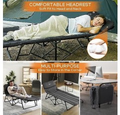 PORTAL 5위치 성인용 휴대용 접이식 캠핑 침대 XL 와이드 하프 퀸(부드러운 패딩 쿠션 포함) 수면용 침대 침대 실내 야외 여행을 위한 조정 가능한 안락 의자 400lbs 헤비 듀티