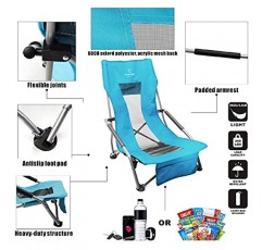 HITORHIKE 로우 슬링 비치 캠핑 콘서트 접이식 의자, 팔걸이와 통기성 나일론 메쉬 백 컴팩트하고 견고한 의자