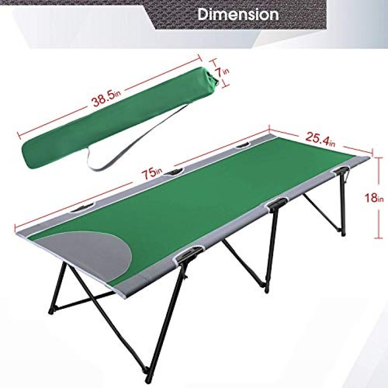 PORTAL 가정, 여행, 사무실, 해변, 최대 300lbs 지원, 녹색을 위한 운반 가방이 있는 수면용 휴대용 성인 야외 침대 캠프 간이 침대