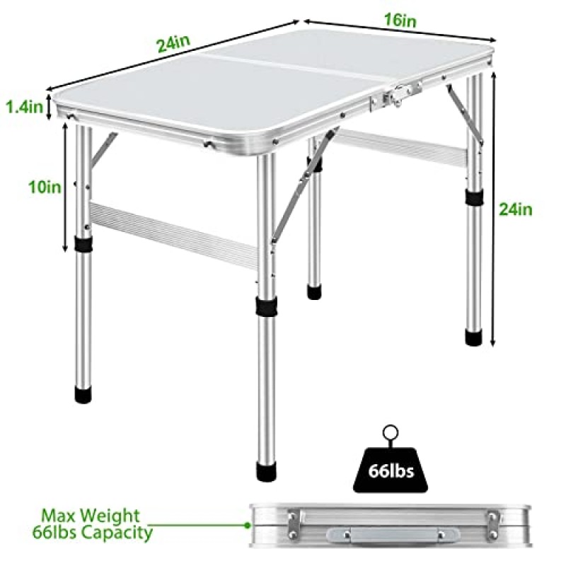 JUOIFIP 접이식 캠핑 테이블 야외, 캠프용 조절 가능한 높이 2개 휴대용 접이식 캠핑 테이블, 피크닉, 바베큐, 파티, 여행, 가정용 경량 알루미늄 접이식 캠프 테이블. 하얀색