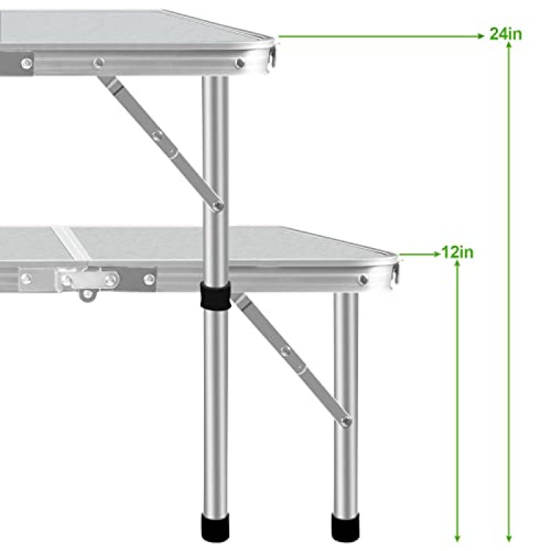 JUOIFIP 접이식 캠핑 테이블 야외, 캠프용 조절 가능한 높이 2개 휴대용 접이식 캠핑 테이블, 피크닉, 바베큐, 파티, 여행, 가정용 경량 알루미늄 접이식 캠프 테이블. 하얀색