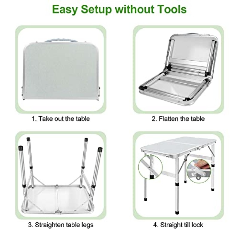 JUOIFIP 접이식 캠핑 테이블 야외, 캠프용 조절 가능한 높이 2개 휴대용 접이식 캠핑 테이블, 피크닉, 바베큐, 파티, 여행, 가정용 경량 알루미늄 접이식 캠프 테이블. 하얀색