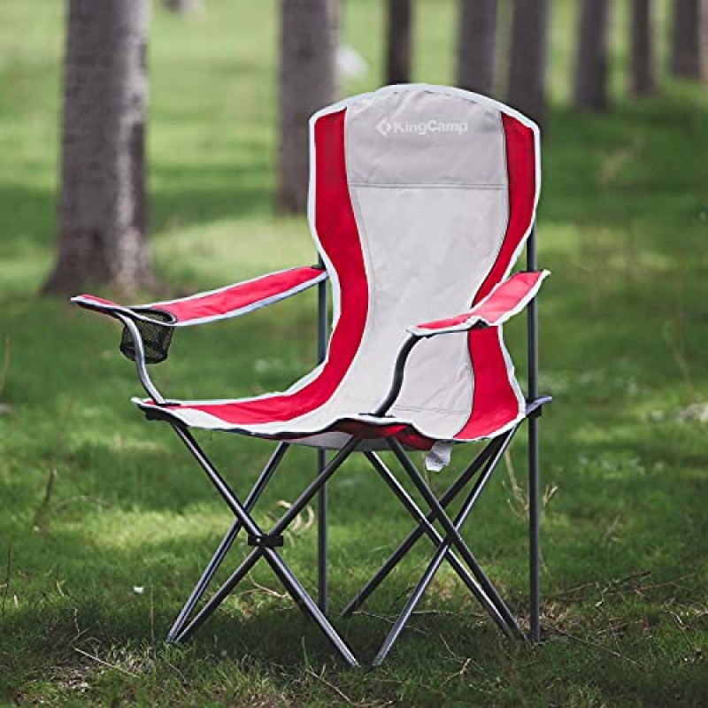 KingCamp 캠핑 의자 야외, 하이킹, 낚시, 피크닉, 캐리 백 포함 메쉬 컵 홀더가 있는 접이식 휴대용 경량 쿼드 의자