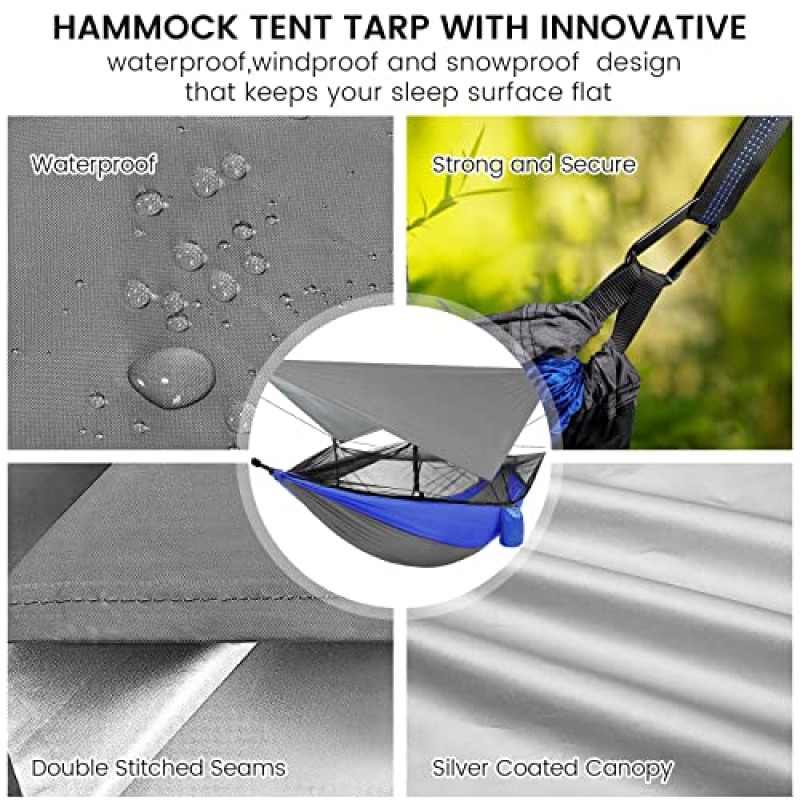 모기장 및 비 플라이 텐트가 포함된 캠핑 해먹 방수포 및 나무 스트랩 휴대용 강력한 나일론 해먹 낙하산 텐트 캠핑 하이킹 뒷마당 야외 배낭 여행용 보관 가방 포함