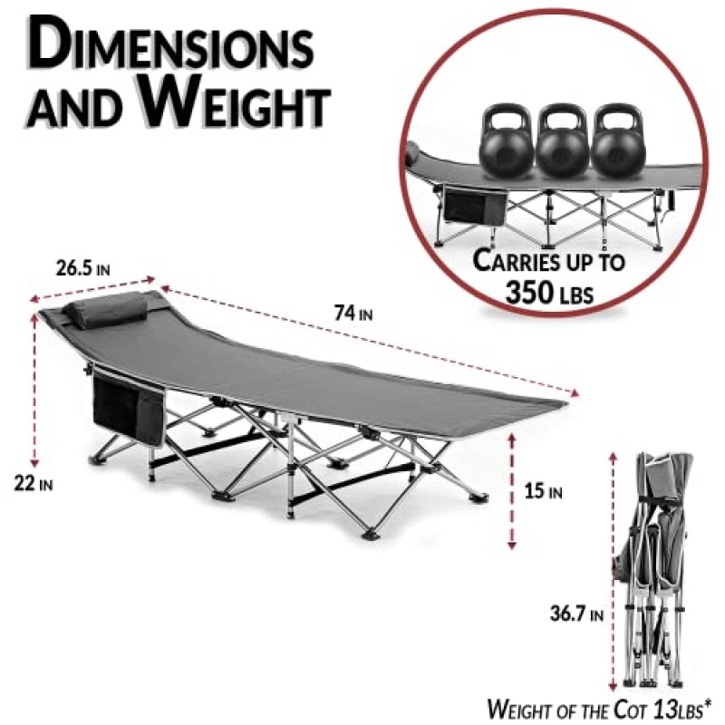 Zento 캠핑 유아용 접이식 성인용 - 휴대용 접이식 야외 침대(성인용 휴대용 가방 포함) 어린이 - 초경량 접이식 넓은 유아용 침대 - 고강도 최대 무게 300lbs.74“ x 26.5