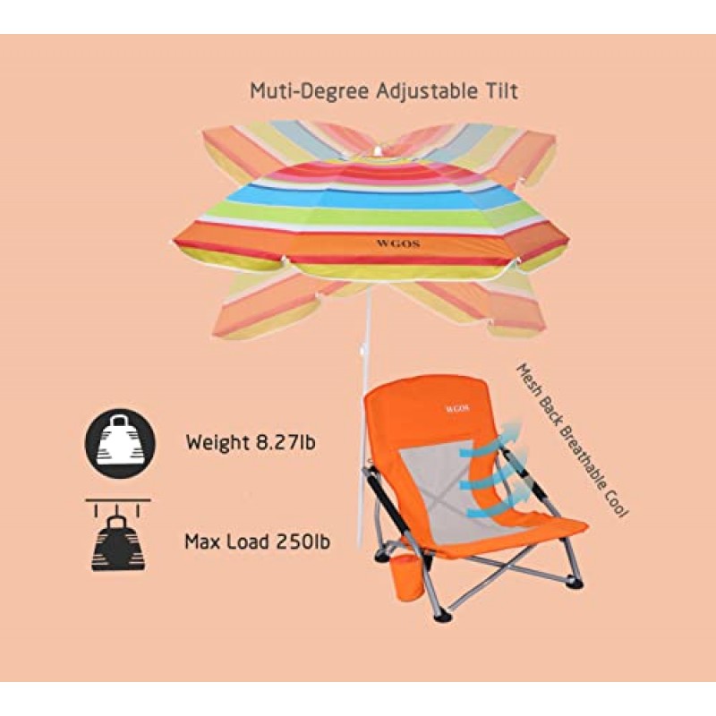 해변 의자, 해변 의자 및 우산, 접이식 해변 의자, 성인용 해변 의자, 낮은 해변 의자, 우산이 있는 접이식 의자, 캠핑 의자, Sillas De Playa(오렌지 1팩)