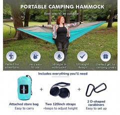 Ultimate Freeway 휴대용 캠핑 해먹 배낭 여행용 나무 스트랩 2개가 포함된 더블 & 싱글 해먹 여행 해변 뒷마당 하이킹/캠핑 선물(블루)