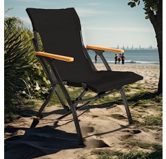 doubob 캠핑 의자 접이식 해변 잔디 휴대용 의자 나무 팔걸이가있는 야외 의자, 성인용 초경량 알루미늄 합금, 블랙