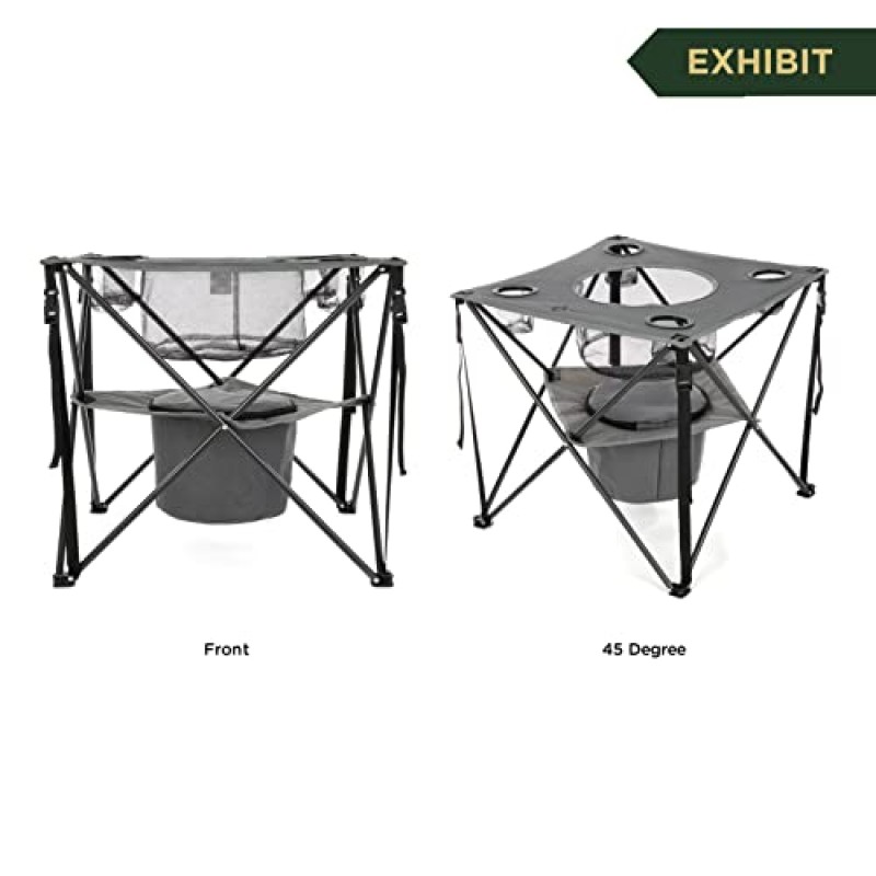 ARROWHEAD OUTDOOR 33.5인치 휴대용 접이식 뒷문 테이블, 컵 홀더 4개, 음식 바구니, 단열 쿨러, 처짐 표면 없음, 휴대용 케이스, 강철 프레임, 고급 600D 캔버스, 미국 기반 지원