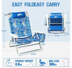 올드 바하마 베이 리클라이닝 비치 체어 배낭 성인용 5위치 레이 플랫 라운지 의자 헤비 듀티 휴대용 접이식 경량 쿨러 백 포함 캠핑 의자 모래 야외 블루