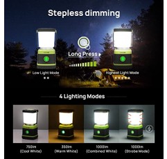 LED 캠핑 랜턴, Consciot 배터리 구동 캠핑 조명, 1000LM, 4가지 조명 모드, IPX4 방수 텐트 조명, 정전, 비상, 허리케인, 하이킹, 2팩용 휴대용 손전등