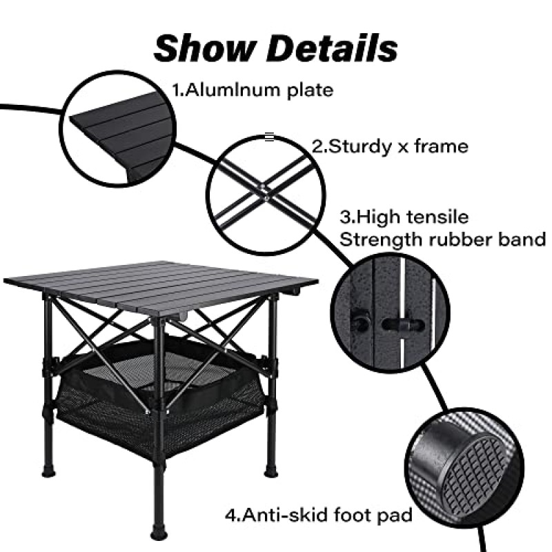 MYOTA 접이식 캠핑 테이블, 보관 가방이 포함된 접이식 해변 테이블, 야외 피크닉, 해변, 뒷마당, 바비큐, 파티오, 낚시를 위한 조절 가능한 알루미늄 캠핑 테이블