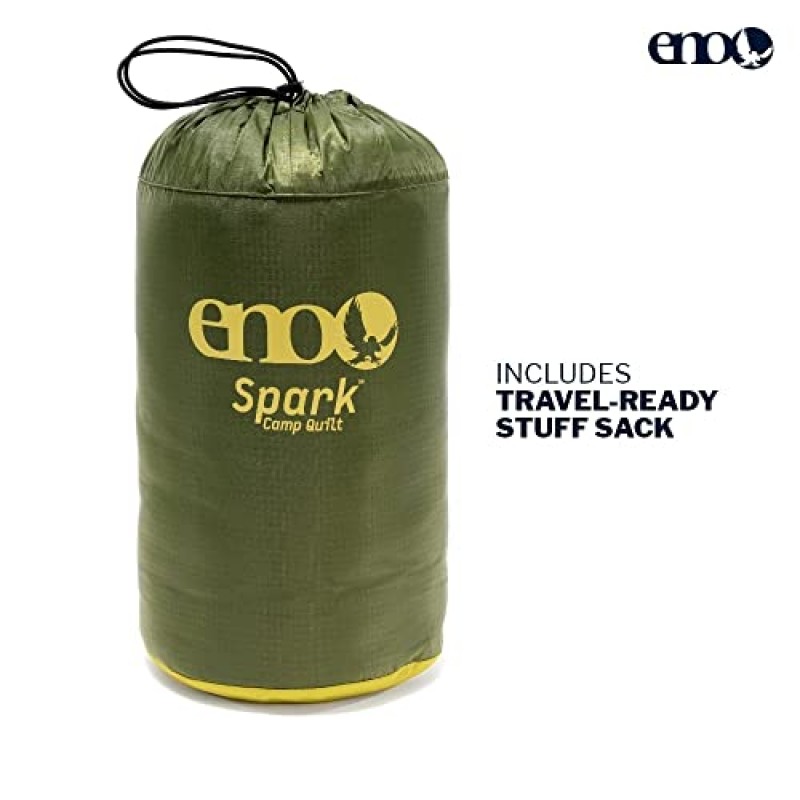 ENO, Eagles Nest Outfitters Spark Camp Quilt 해먹 담요 및 침낭, 에버그린