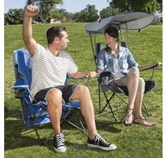Kelsyus 프리미엄 휴대용 캠핑 접이식 야외 잔디 의자, 50개 이상의 UPF 캐노피, 컵 홀더 및 운반용 스트랩 포함, 스포츠, 해변, 호수, 블루 및 그레이(2팩)