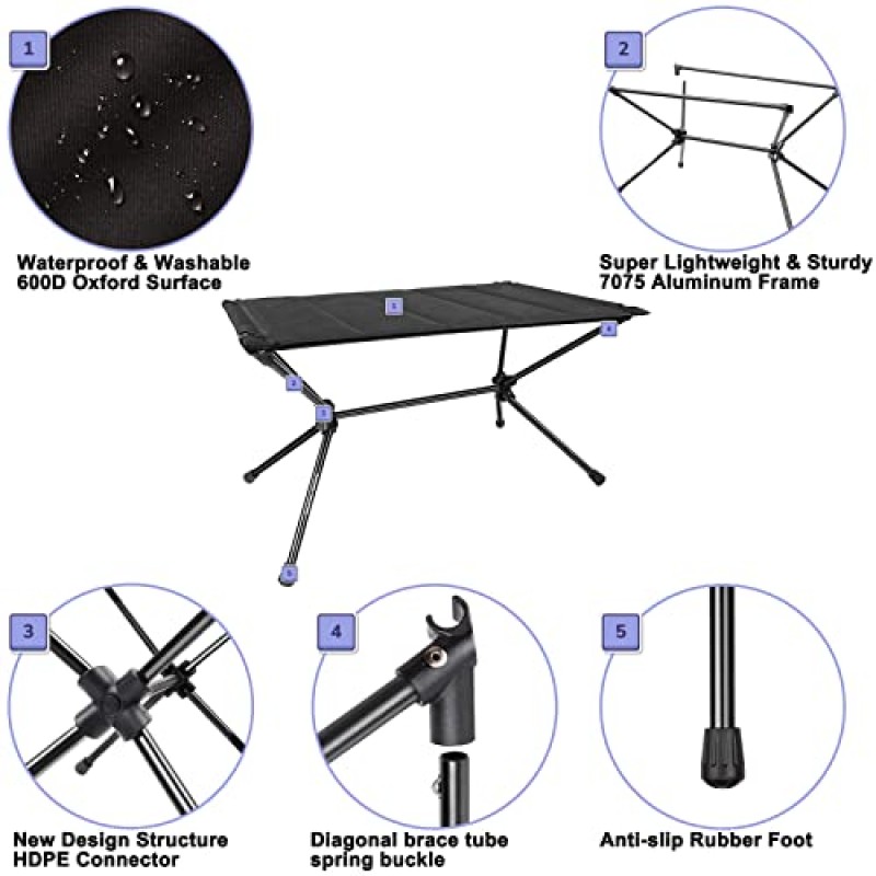EASDRIL 접이식 캠핑 테이블 - 피크닉, 해변, 잔디밭, 배낭 여행을 위한 휴대용 가방이 있는 접이식 휴대용 야외 캠프 테이블
