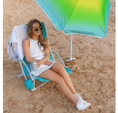 WGOS 비치 체어, 우산이 있는 비치 체어, 성인용 비치 체어 캠핑 의자 하이백, 우산과 쿨러, 해변용 휴대용 및 경량, 야외, 캠핑(블루 2개 세트)