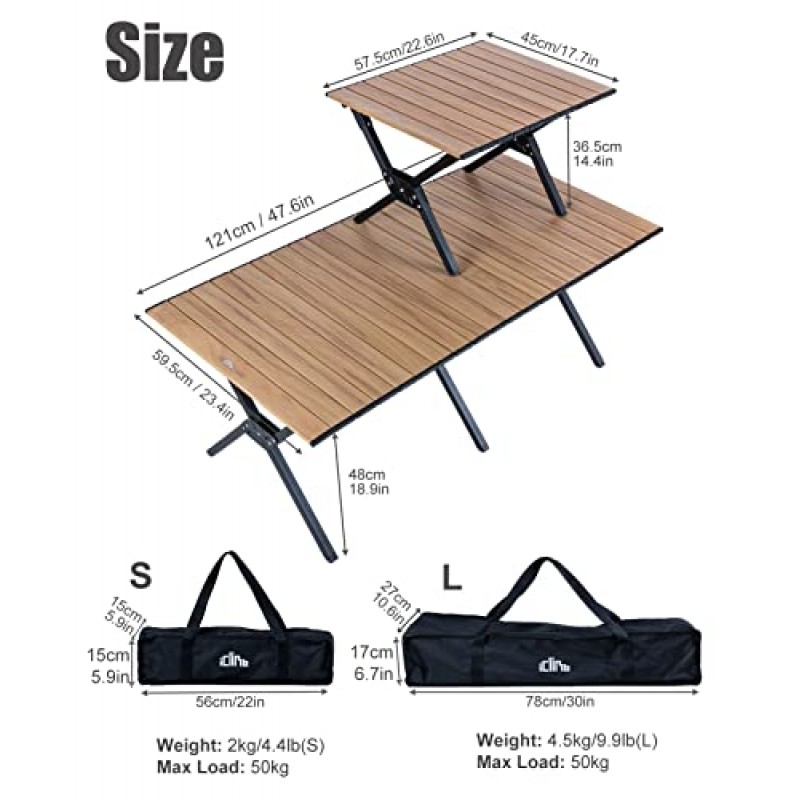 iClimb 가볍고 안정적이며 우아한 직사각형 Alu. 캠핑 피크닉 뒷마당 바베큐 홈 주방용 휴대용 가방이 포함된 접이식 테이블 롤업 탑, 네이처 컬러(L)