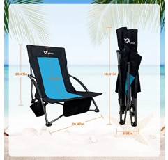 aofunny 해변 의자, 컵 홀더와 휴대용 가방이 있는 성인용 낮은 해변 의자, 접이식 해변 의자 지원 200lb - 경량 4.4lb, 해변, 캠핑, 여행(블랙블루)