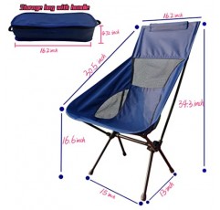 RGZOCT 휴대용 캠핑 의자, 접이식 잔디 의자 하이 백 큰 캠핑 의자 야외 해변 의자 경량 베어링 300 파운드 하이킹 피크닉 낚시 운반용 가방 포함