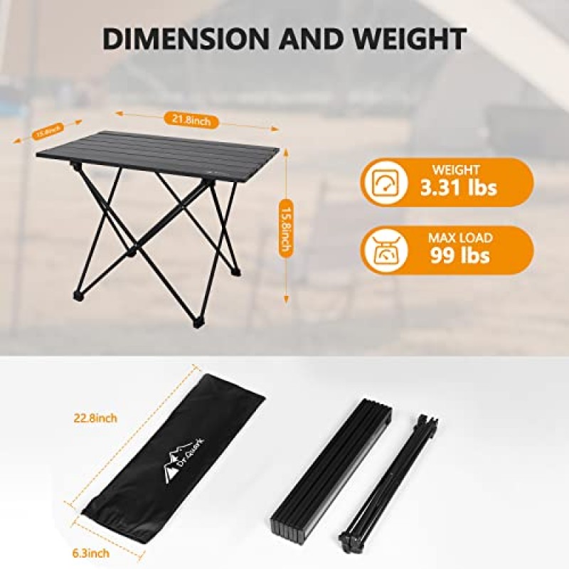Dr.Quark 대형 비치 테이블, 캐리 백이 포함된 휴대용 롤업 캠핑 사이드 테이블, 해변, 캠핑, 낚시, 바비큐, 피크닉, 하이킹을 위한 초경량 알루미늄 접이식 비치 테이블
