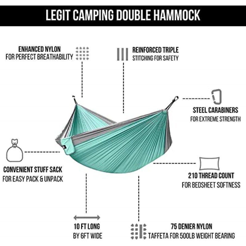 Legit 캠핑 해먹 - 해먹 - 2인용 해먹 - 나무 해먹 - 더블 해먹 - 휴대용 해먹 - 야외 해먹 - 해먹 - 여행용 해먹 - 외부용 해먹 - 헤비 듀티 해먹